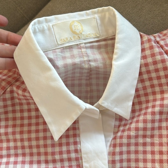 Sara Battaglia Long Sleeve Ruffle Blouse button down top new gingham pink white - Picture 3 of 9